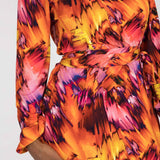 A-lined belted short jersey dress - Pink-orange