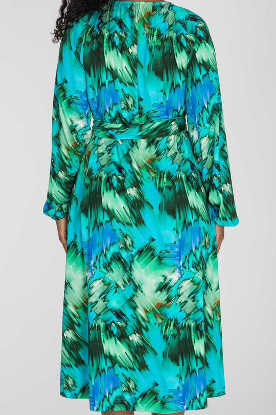 A-lined belted midi jersey dress - Blue-green