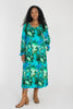 A-lined belted midi jersey dress - Blue-green