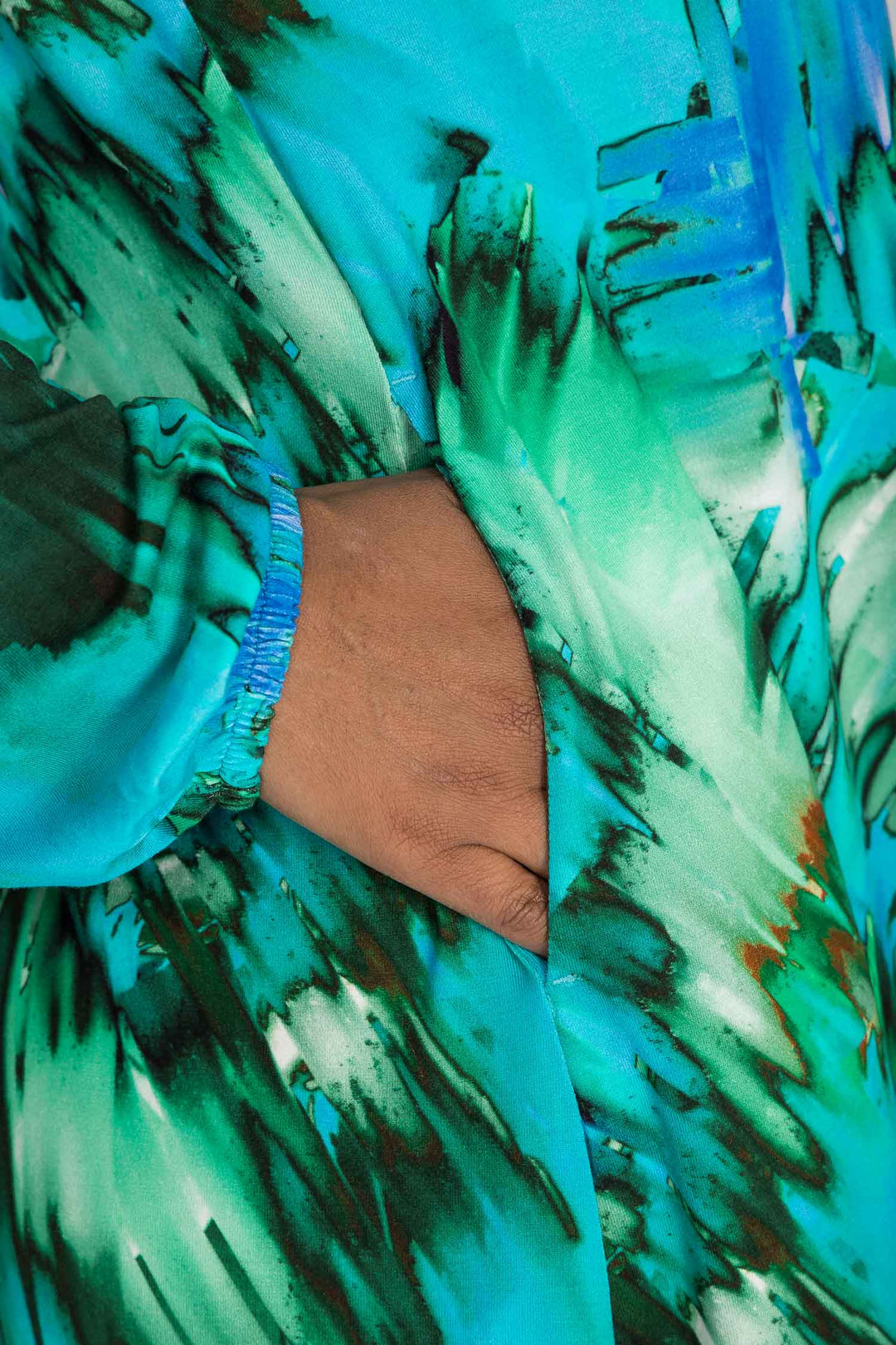 A-lined belted midi jersey dress - Blue-green