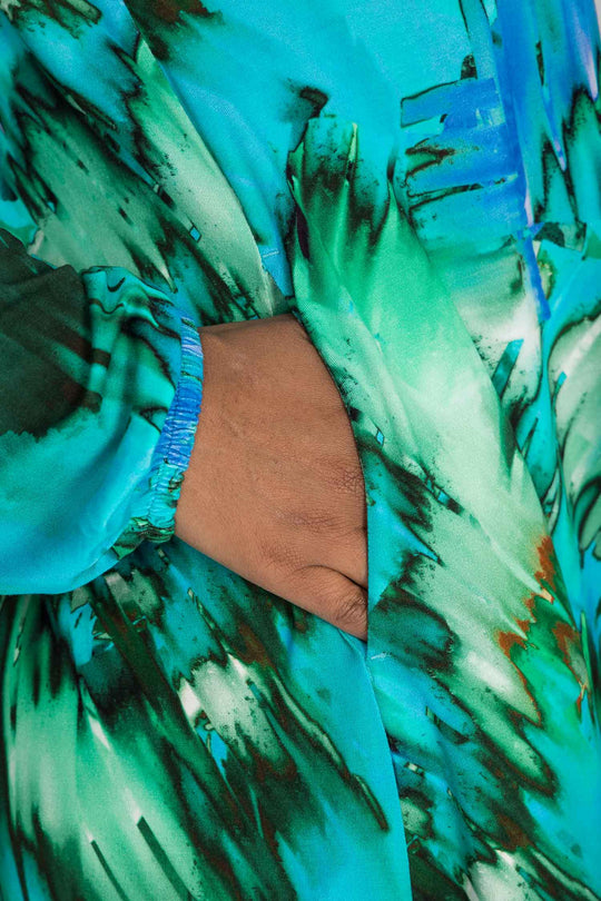 A-lined belted midi jersey dress - Blue-green