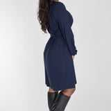 A-lined belted short jersey dress - Navy