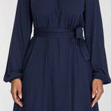 A-lined belted short jersey dress - Navy