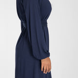 A-lined belted short jersey dress - Navy