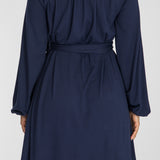 A-lined belted short jersey dress - Navy