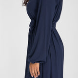 A-lined belted short jersey dress - Navy