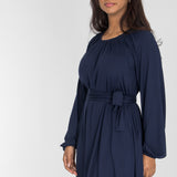 A-lined belted short jersey dress - Navy