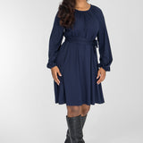 A-lined belted short jersey dress - Navy