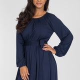 A-lined belted short jersey dress - Navy