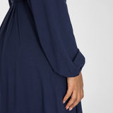 A-lined belted short jersey dress - Navy