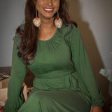 A-lined belted midi jersey dress - Forrest green