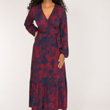 Frill wrap midi jersey dress - Burgundy