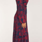 Frill wrap midi jersey dress - Burgundy