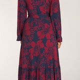 Frill wrap midi jersey dress - Burgundy
