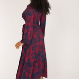 Frill wrap midi jersey dress - Burgundy