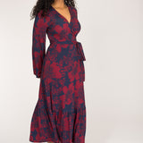 Frill wrap midi jersey dress - Burgundy