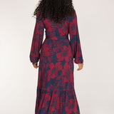Frill wrap midi jersey dress - Burgundy