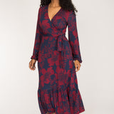 Frill wrap midi jersey dress - Burgundy