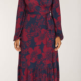 Frill wrap midi jersey dress - Burgundy