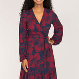 Frill wrap short jersey dress - Burgundy