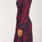Frill wrap short jersey dress - Burgundy