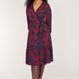 Frill wrap short jersey dress - Burgundy