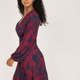 Frill wrap short jersey dress - Burgundy