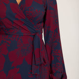 Frill wrap short jersey dress - Burgundy