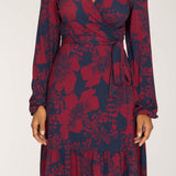 Frill wrap short jersey dress - Burgundy