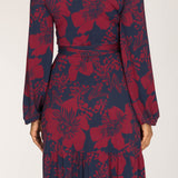 Frill wrap short jersey dress - Burgundy