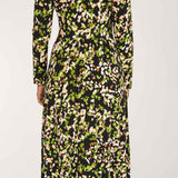 Knot draped midi jersey dress - Black printed