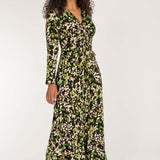 Knot draped midi jersey dress - Black printed