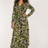 Knot draped midi jersey dress - Black printed