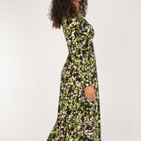 Knot draped midi jersey dress - Black printed