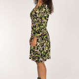 Knot draped short jersey dress - Black printed
