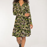 Knot draped short jersey dress - Black printed
