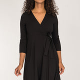 Loose fit short wrap jersey dress - Black