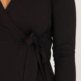 Loose fit short wrap jersey dress - Black