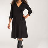 Loose fit short wrap jersey dress - Black