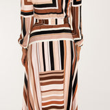Puff sleeve midi wrap jersey dress - Brown printed