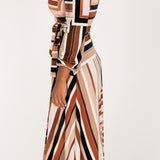 Puff sleeve midi wrap jersey dress - Brown printed