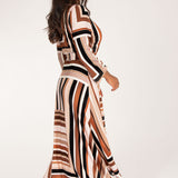 Puff sleeve midi wrap jersey dress - Brown printed
