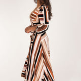 Puff sleeve midi wrap jersey dress - Brown printed