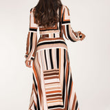 Puff sleeve midi wrap jersey dress - Brown printed