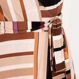 Puff sleeve midi wrap jersey dress - Brown printed