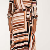 Puff sleeve midi wrap jersey dress - Brown printed