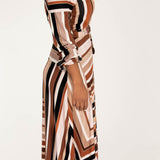 Puff sleeve midi wrap jersey dress - Brown printed