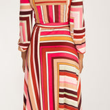 Puff sleeve midi wrap jersey dress - Pink printed