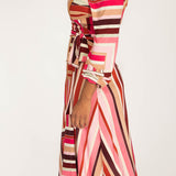 Puff sleeve midi wrap jersey dress - Pink printed