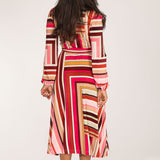 Puff sleeve midi wrap jersey dress - Pink printed